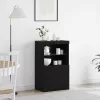 Széf LED -es lámpákkal Fekete 60 x 37 x 100 cm Faanyag