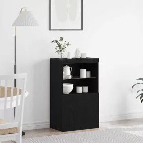 Széf LED -es lámpákkal Fekete 60 x 37 x 100 cm Faanyag
