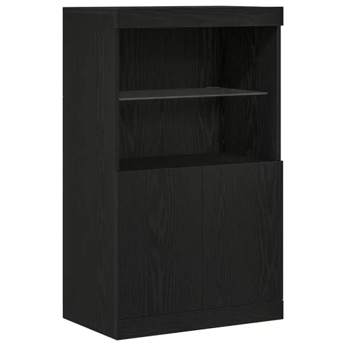 Széf LED -es lámpákkal Fekete 60 x 37 x 100 cm Faanyag