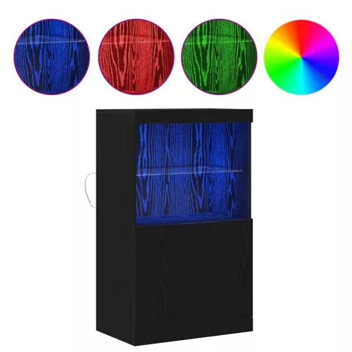 Széf LED -es lámpákkal Fekete 60 x 37 x 100 cm Faanyag