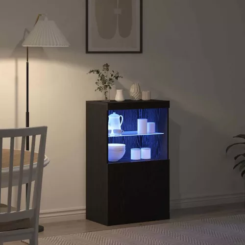 Széf LED -es lámpákkal Fekete 60 x 37 x 100 cm Faanyag