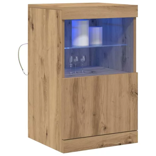 Széf LED -es lámpákkal kézműves tölgy 41 x 37 x 67 cm Faanyag