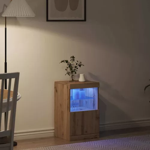 Széf LED -es lámpákkal kézműves tölgy 41 x 37 x 67 cm Faanyag