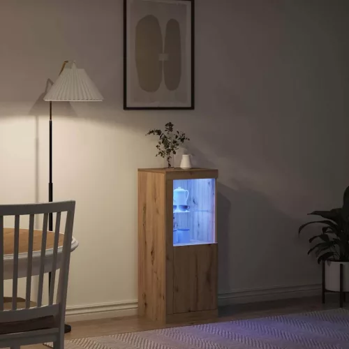 Széf LED -es lámpákkal kézműves tölgy 41 x 37 x 100 cm Faanyag