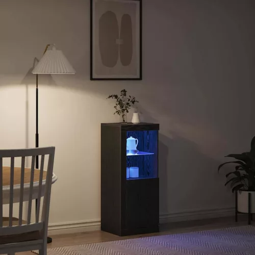Széf LED -es lámpákkal Musta tammi 41 x 37 x 100 cm Faanyag