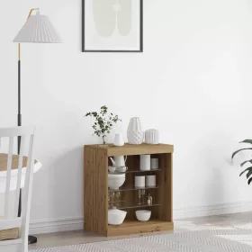   Széf LED -es lámpákkal kézműves tölgy 60.5 x 37 x 67 cm Faanyag