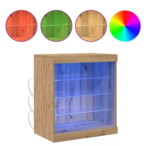 Széf LED -es lámpákkal kézműves tölgy 60.5 x 37 x 67 cm Faanyag