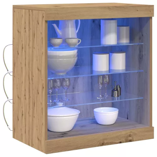 Széf LED -es lámpákkal kézműves tölgy 60.5 x 37 x 67 cm Faanyag