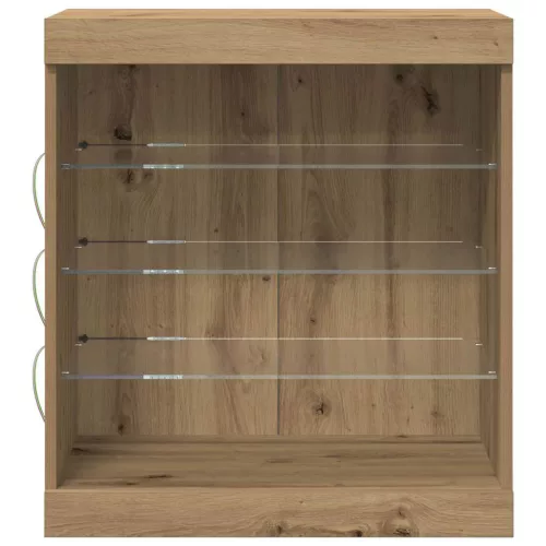 Széf LED -es lámpákkal kézműves tölgy 60.5 x 37 x 67 cm Faanyag