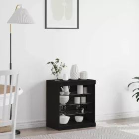   Széf LED -es lámpákkal Fekete tölgy 60.5 x 37 x 67 cm Faanyag