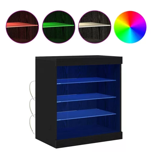 Széf LED -es lámpákkal Fekete tölgy 60.5 x 37 x 67 cm Faanyag