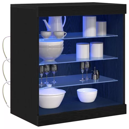 Széf LED -es lámpákkal Fekete tölgy 60.5 x 37 x 67 cm Faanyag