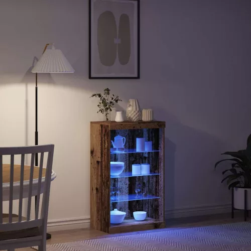 Széf LED -es lámpákkal Régi fa 60.5 x 37 x 100 cm Faanyag
