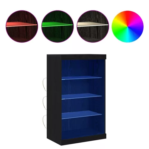Széf LED -es lámpákkal Fekete tölgy 60.5 x 37 x 100 cm Faanyag
