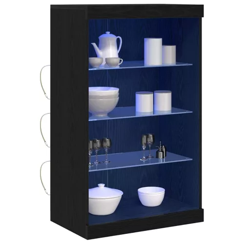 Széf LED -es lámpákkal Fekete tölgy 60.5 x 37 x 100 cm Faanyag