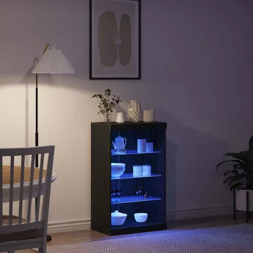 Széf LED -es lámpákkal Fekete tölgy 60.5 x 37 x 100 cm Faanyag