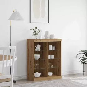   Széf LED -es lámpákkal kézműves tölgy 41 x 37 x 100 cm Faanyag
