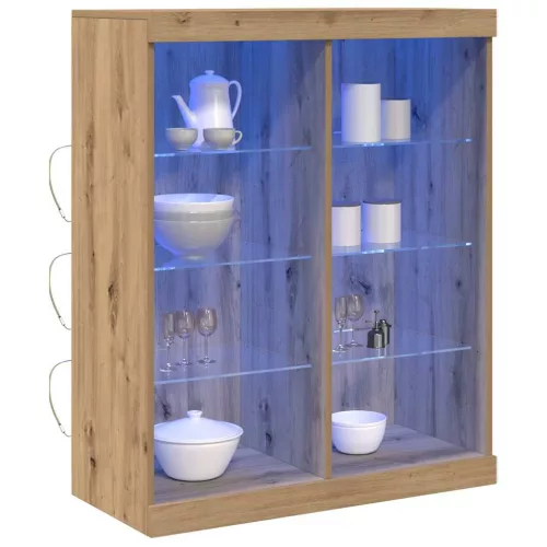 Széf LED -es lámpákkal kézműves tölgy 41 x 37 x 100 cm Faanyag