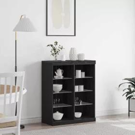   Széf LED -es lámpákkal Musta tammi 41 x 37 x 100 cm Faanyag