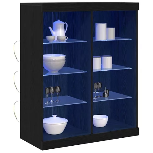 Széf LED -es lámpákkal Musta tammi 41 x 37 x 100 cm Faanyag