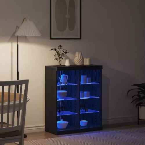 Széf LED -es lámpákkal Musta tammi 41 x 37 x 100 cm Faanyag