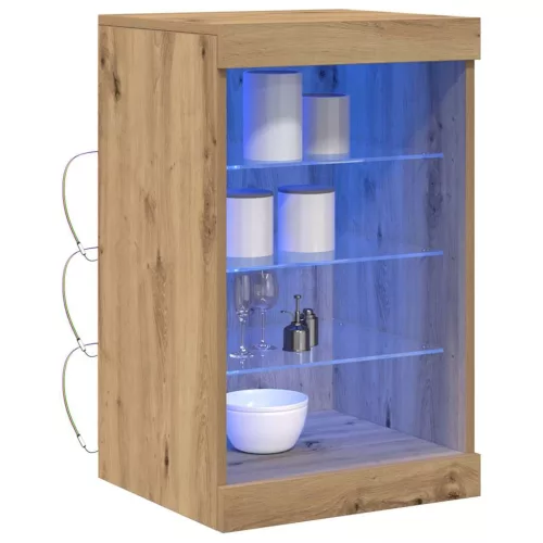 Széf LED -es lámpákkal kézműves tölgy 41 x 37 x 67 cm Faanyag