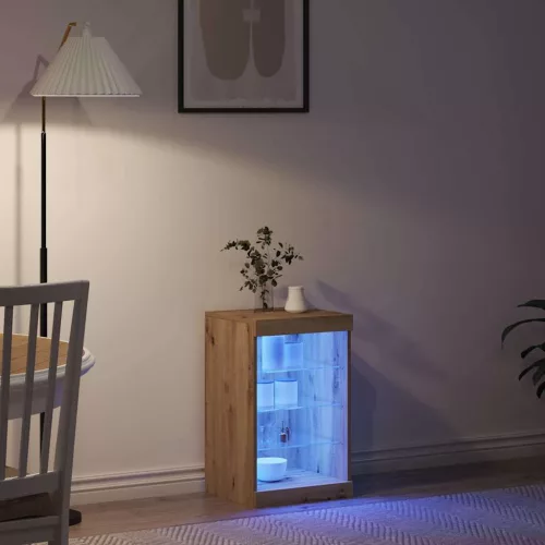 Széf LED -es lámpákkal kézműves tölgy 41 x 37 x 67 cm Faanyag