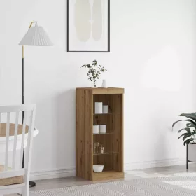   Széf LED -es lámpákkal kézműves tölgy 41 x 37 x 100 cm Faanyag