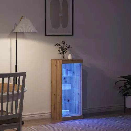 Széf LED -es lámpákkal kézműves tölgy 41 x 37 x 100 cm Faanyag