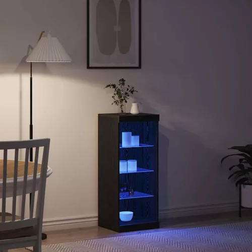 Széf LED -es lámpákkal Musta tammi 41 x 37 x 100 cm Faanyag
