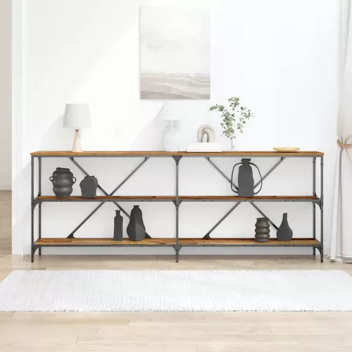 Konzolasztal polcokkal Egyéb tárolóval Öreg fa 200 x 30 x 75 cm
