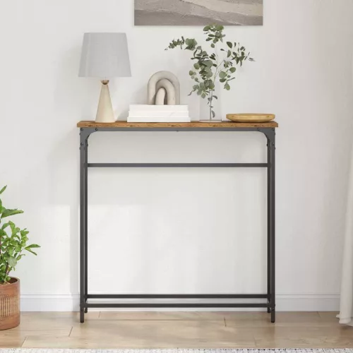 Konzolasztal Öreg fa 75 x 19.5 x 75 cm Műgyantás fa és fém
