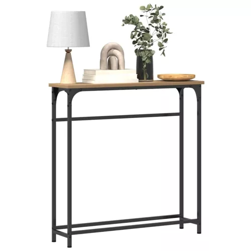 Konzolasztal polcokkal kézműves tölgy 75 x 19.5 x 75 cm