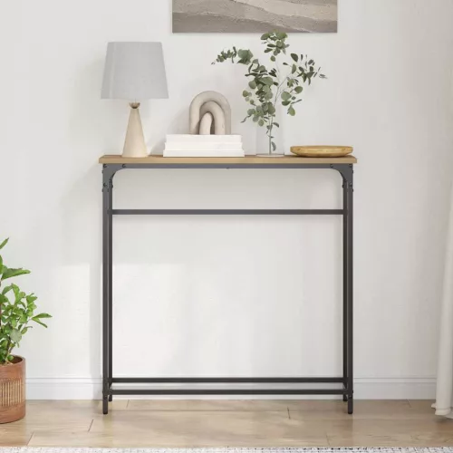Konzolasztal polcokkal kézműves tölgy 75 x 19.5 x 75 cm