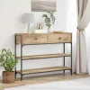 Konzolasztal fiókkal polcokkal kézműves tölgy 100 x 25 x 75 cm