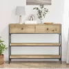 Konzolasztal fiókkal polcokkal kézműves tölgy 100 x 25 x 75 cm