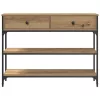 Konzolasztal fiókkal polcokkal kézműves tölgy 100 x 25 x 75 cm