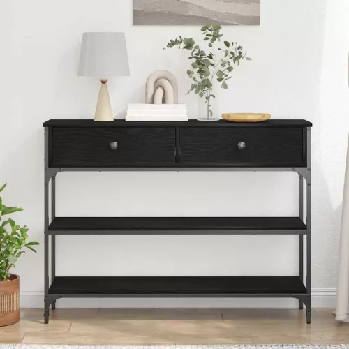 Konzolasztal Musta tammi 100 x 25 x 75 cm Műgyantás fa és fém