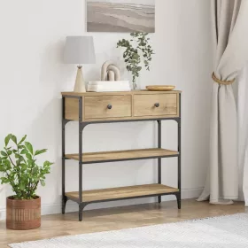   Konzolasztal fiókkal polcokkal kézműves tölgy 72,5 x 25 x 75 cm