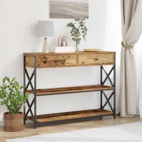   Konzol Asztal Régi fa 100 x 28 x 75 cm Műgyantás fa és fém