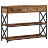 Konzol Asztal Régi fa 100 x 28 x 75 cm Műgyantás fa és fém