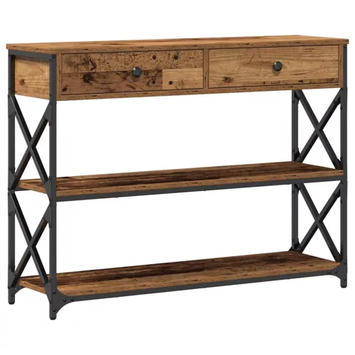 Konzol Asztal Régi fa 100 x 28 x 75 cm Műgyantás fa és fém