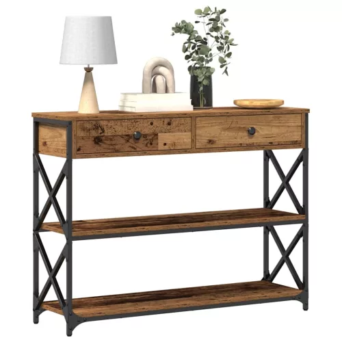 Konzol Asztal Régi fa 100 x 28 x 75 cm Műgyantás fa és fém