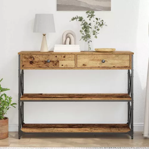 Konzol Asztal Régi fa 100 x 28 x 75 cm Műgyantás fa és fém