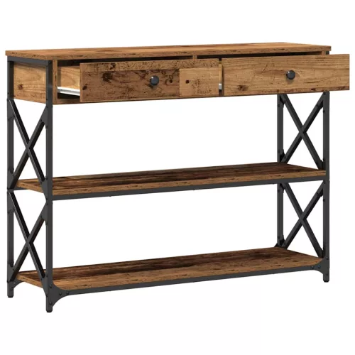 Konzol Asztal Régi fa 100 x 28 x 75 cm Műgyantás fa és fém