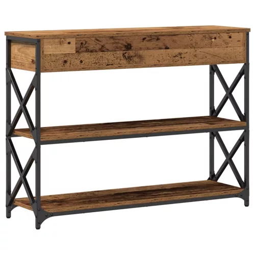 Konzol Asztal Régi fa 100 x 28 x 75 cm Műgyantás fa és fém