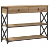 Konzol Asztal fiókkal polcokkal kézműves tölgy 100 x 28 x 75 cm
