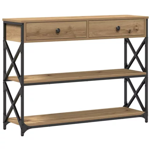 Konzol Asztal fiókkal polcokkal kézműves tölgy 100 x 28 x 75 cm