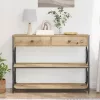 Konzol Asztal fiókkal polcokkal kézműves tölgy 100 x 28 x 75 cm