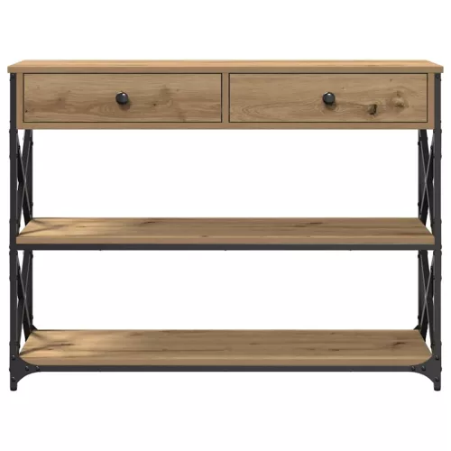 Konzol Asztal fiókkal polcokkal kézműves tölgy 100 x 28 x 75 cm